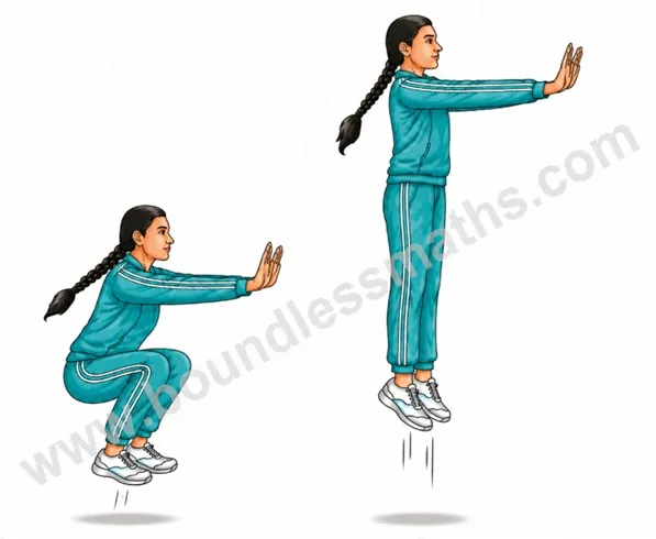 Comparison of a straight-leg jump with stiff knees and ankles versus a normal jump with bent knees and ankles