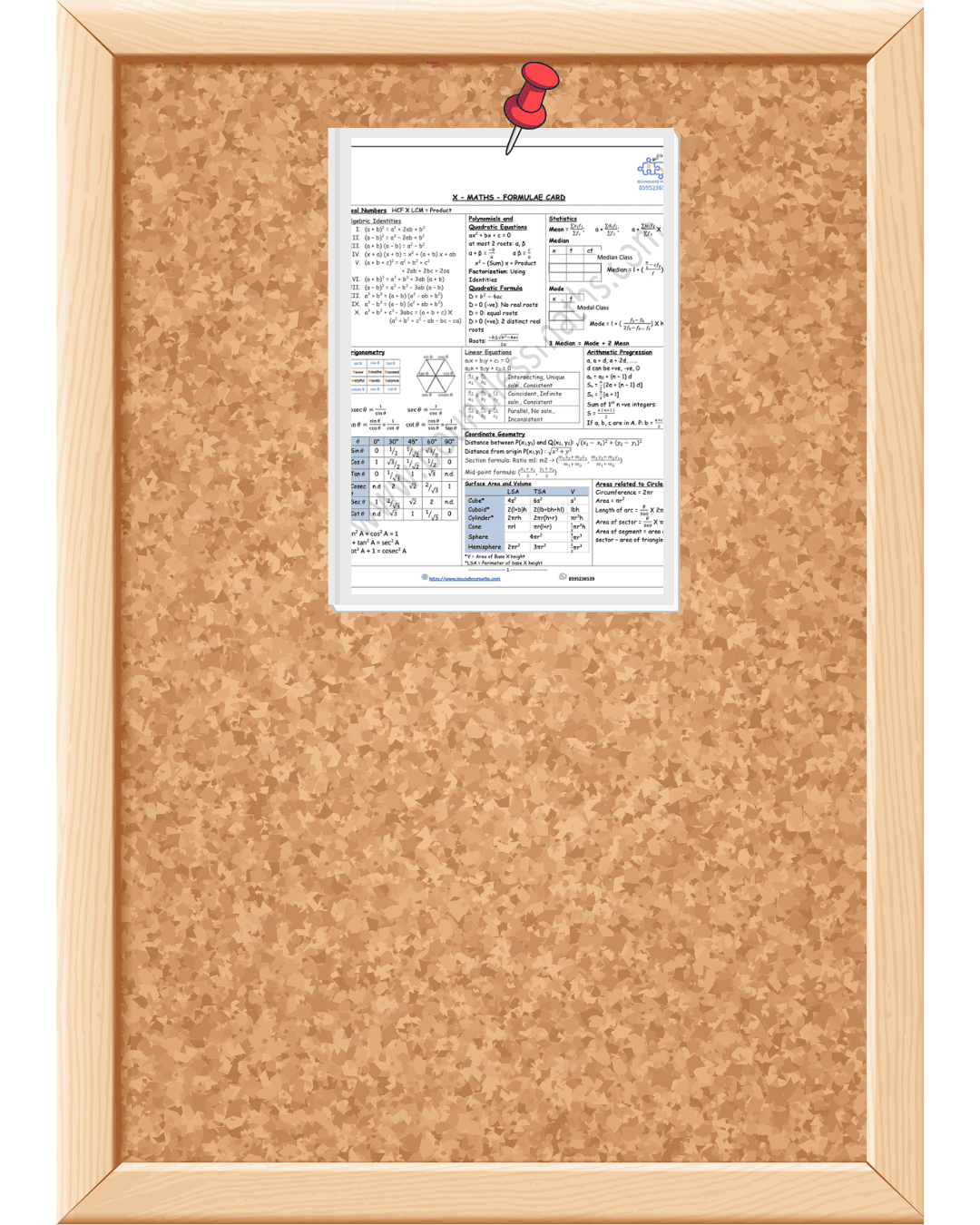 Class 10 Maths Formula Card preview